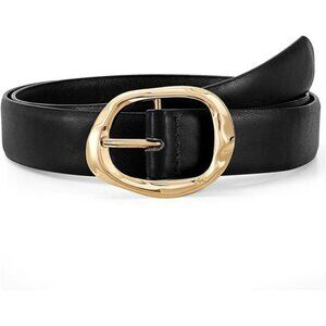 Womens Faux Leather Belt Gold Buckle Waist Belt for Jeans Pants Casual Wear
